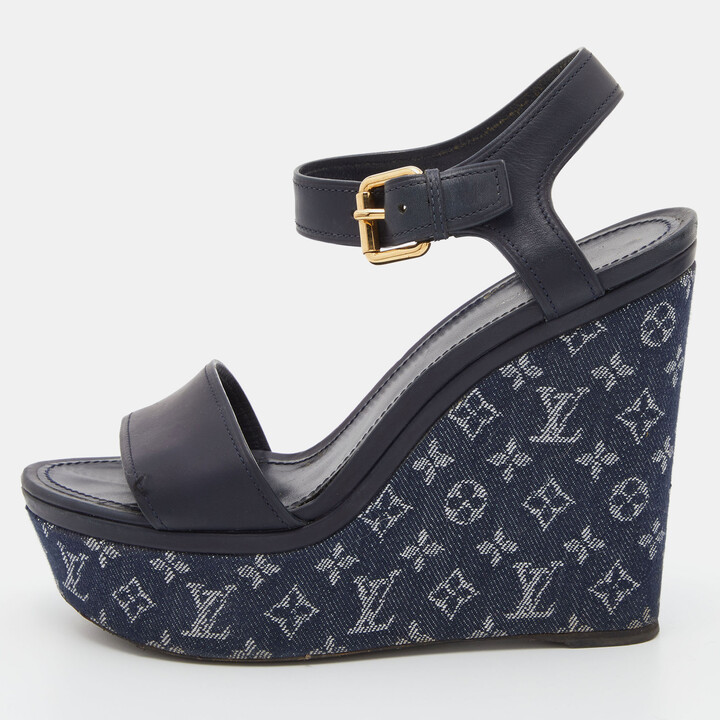 Louis Vuitton Navy Blue Leather and Monogram Denim Waterfall