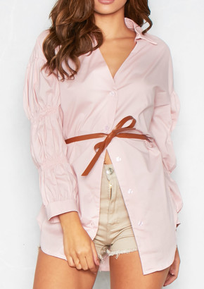 Ever New Kaarina Pink Gathered Sleeve Belted Shirt Dress