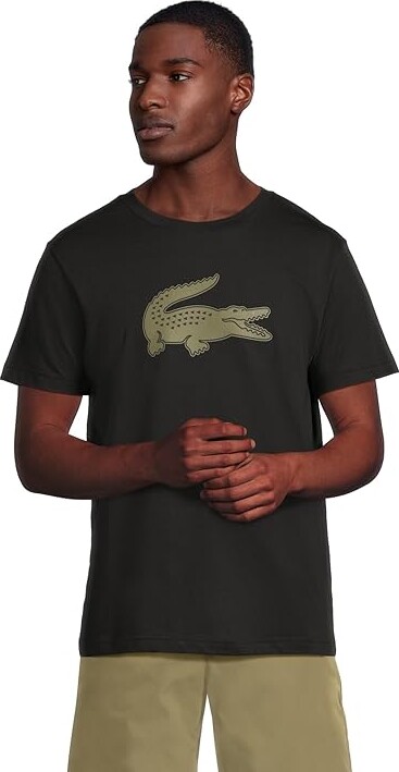 Lacoste XXL Logo Sport T-Shirt Men's Workout Black/Khaki Green : 2XL, Cotton/Polyester
