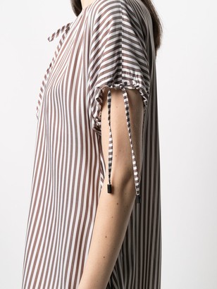 Peserico Stripe-Print Tie Neck Dress