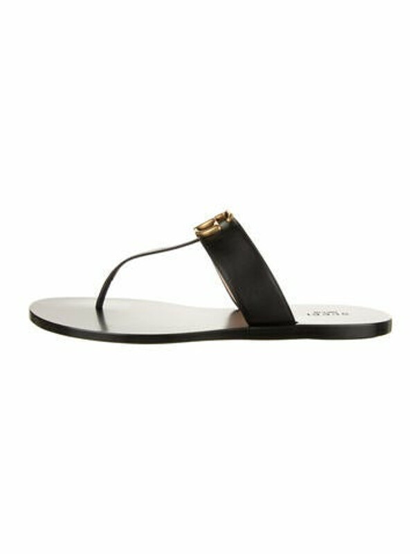 Gucci Double G Logo Leather Sandals w/ Tags Black - ShopStyle