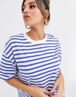 ASOS DESIGN DESIGN t-shirt in boyfriend fit in bright stripe in cobalt