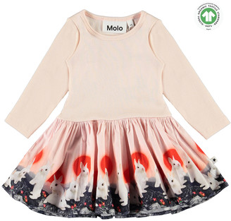 Molo Girl's Candi Ribbed Dress w/ Animal Print Skirt, Size 6-18 Months