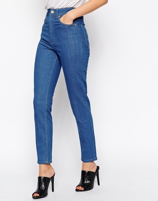 ASOS Farleigh High Waist Slim Mom Jeans in Junior 70's Blue Wash - Blue