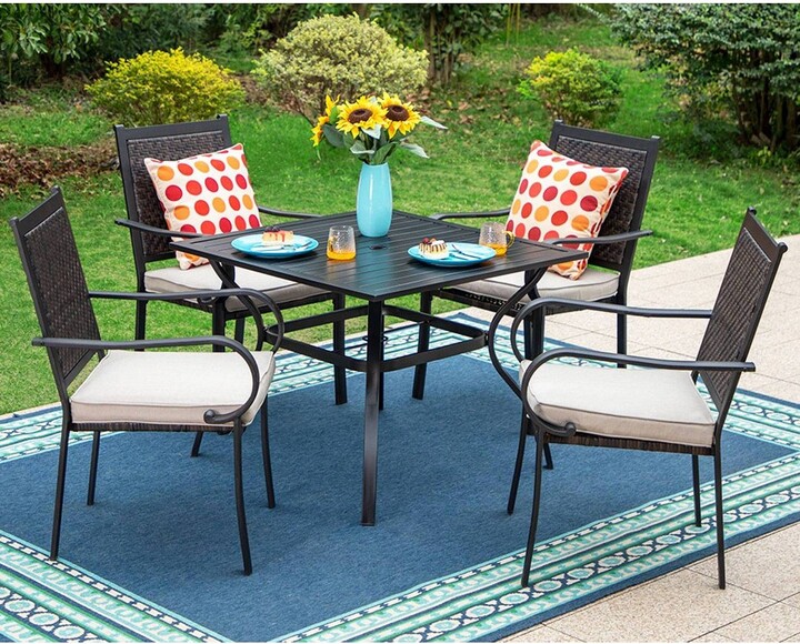 5pc Patio Dining Set with Steel Table & Rattan Chairs Captiva Designs