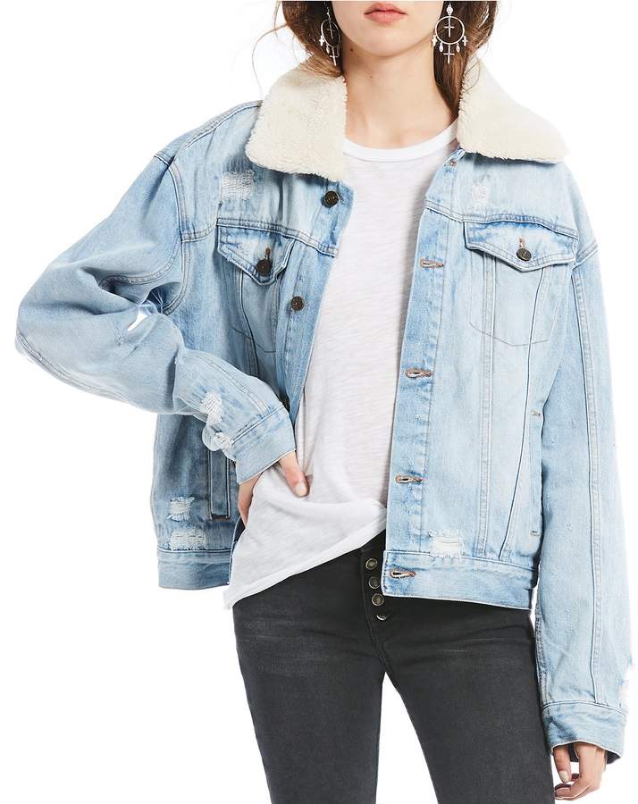 free people plaid lined sherpa trucker jacket