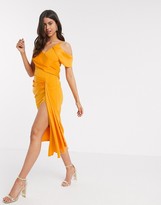 Thumbnail for your product : ASOS DESIGN drape detail cami pencil midi dress in orange
