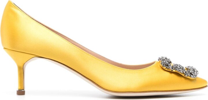 Manolo Blahnik Yellow Hangisi 50 Crystal Satin Pumps