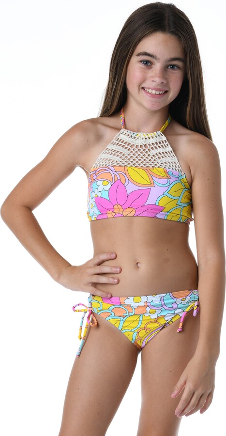 Firpearl Girl's Bikini Set Halter Bandage Bikini Kids Two Piece Swimsuits Swimwear 