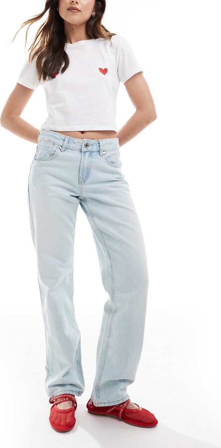 Stradivarius D03 low waisted straight leg jeans in light blue wash