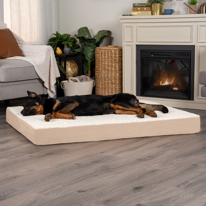 FurHaven NAP Deluxe Memory Foam Pillow Dog Bed with Removable Cover, Cream, Jumbo Plus