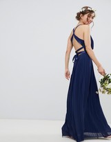 Thumbnail for your product : TFNC Petite Pleated Maxi Bridesmaid Dress with Cross Back and Bow Detail