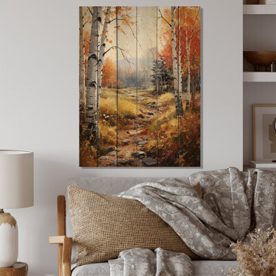Millwood Pines Birch Woods Autumn Tapestry I On Wood Print
