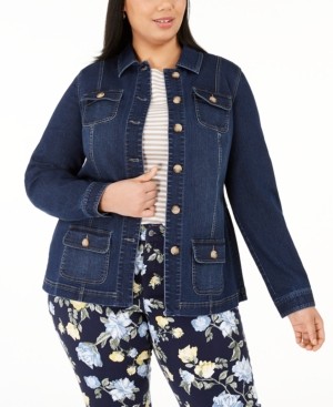 Charter Club Plus Size Button-Front Utility Jacket, Created for Macy's