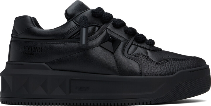 Valentino Garavani Black One Stud XL Nappa Leather Low-Top Sneakers
