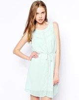 Thumbnail for your product : Vila Lace Embroidered Trim Belted Dress - Aqua
