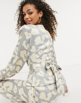Thumbnail for your product : NEVER FULLY DRESSED twist front satin blouse co-ord in neutral leopard print