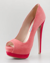 Thumbnail for your product : Prada Suede Two-Tone Pump, Geranium