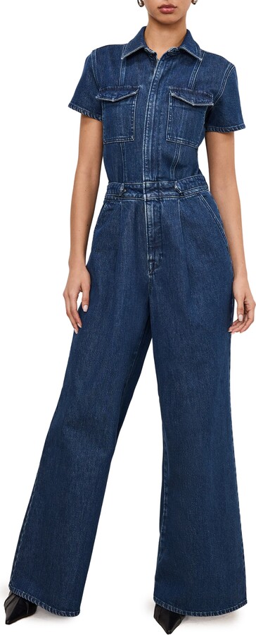 Fit for Success Pleated Wide Leg Denim Jumpsuit