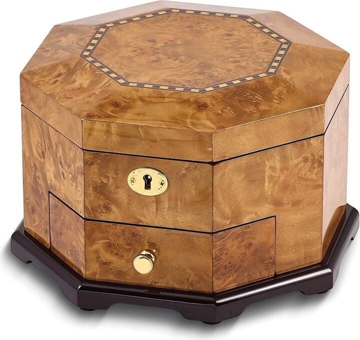 Curata High Gloss Rustic Burlwood Veneer W/Scrolled Inlay One Drawer