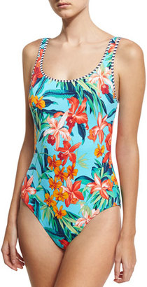 Tommy Bahama Reversible Lace-Up Back One-Piece Swimsuit, Blue