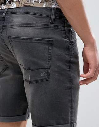 ASOS DESIGN Denim Shorts In Slim With Abrasions Washed Black