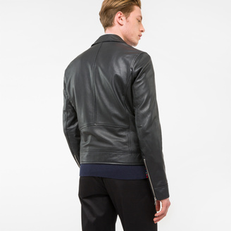 Paul Smith Men's Black Leather Asymmetric-Zip Biker Jacket