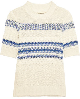 Current/Elliott Striped Open-Knit Linen And Cotton-Blend Sweater