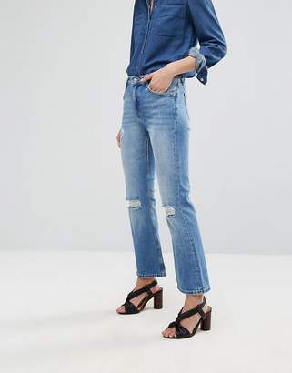 MANGO Flare Crop Jeans With Ripped Knee