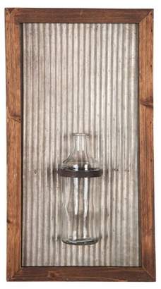 Foreside Home & Garden 19"x3.5"x10.25" Wood Glass Metal Framed Wall Vase Brown