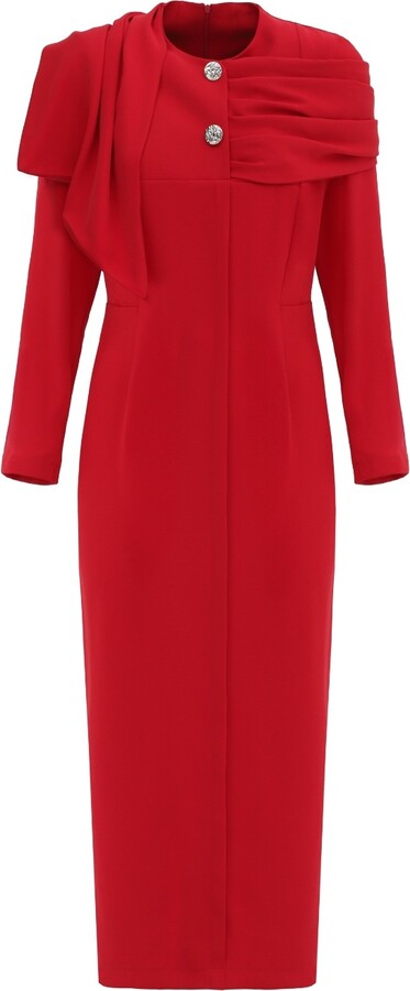 Julia Allert Architectural Cape Sheath Midi Dress Red
