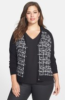 Thumbnail for your product : Sejour Woven Print Front V-Neck Cardigan (Plus Size)