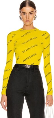 Balenciaga Long Sleeve Rib Knit Top in Abstract,Yellow
