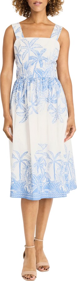 Palm Print Stretch Cotton Dress