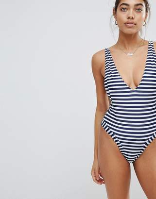 Missguided Plunge Stripe Swimsuit