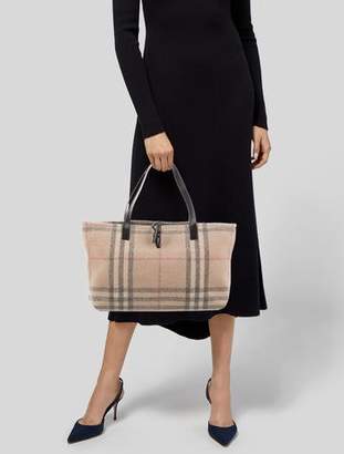 Burberry Leather-Trimmed Check Tote