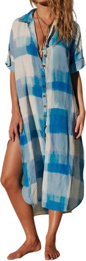 Jens Pirate Booty Ocean Front Buttondown Midi Dress In Blue Polite