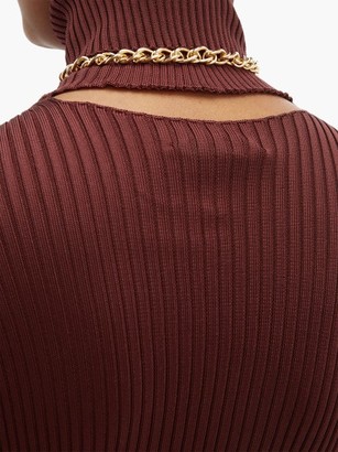 Bottega Veneta Cut-out Roll-neck Ribbed Silk Sweater - Burgundy