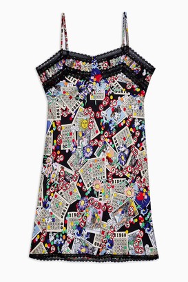 Topshop IDOL Tarot Card Print Lace Satin Mini Slip Dress