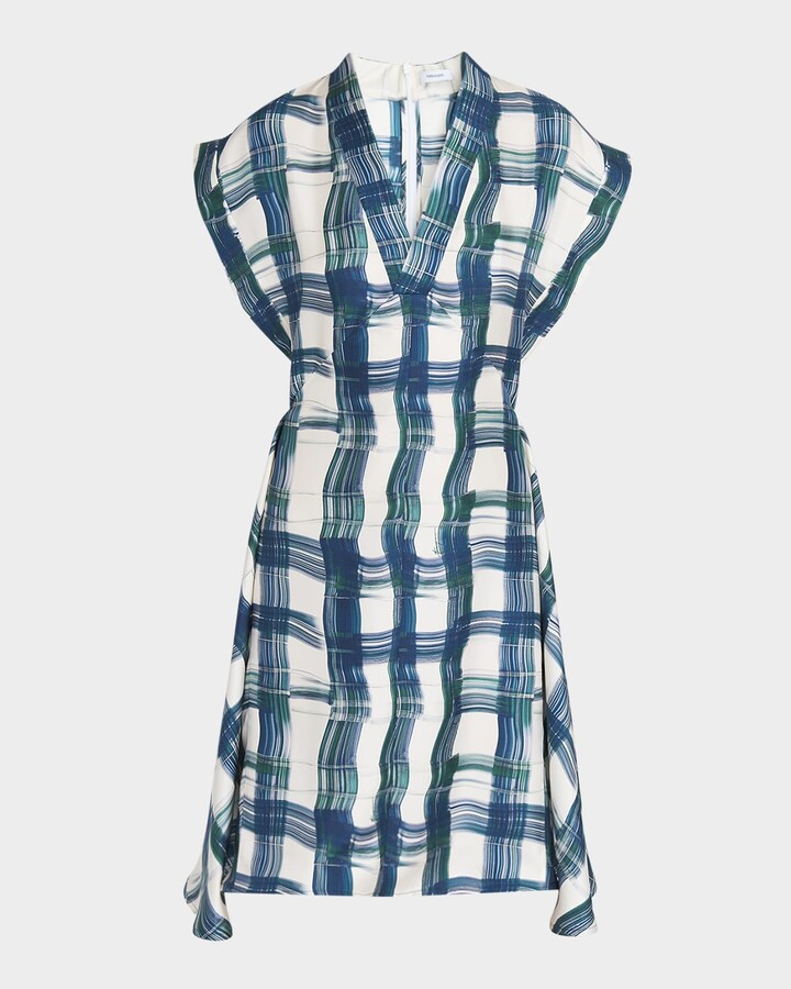 Ferragamo Brushstroke Check Short Silk Dress
