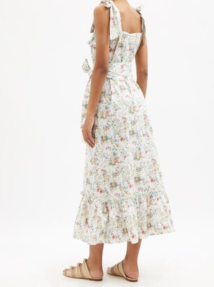Loretta Caponi Armida Smocked Floral-cotton-poplin Dress - Beige Print
