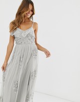 Thumbnail for your product : Maya frilly cami strap all over embellished dotty tulle maxi dress in grey