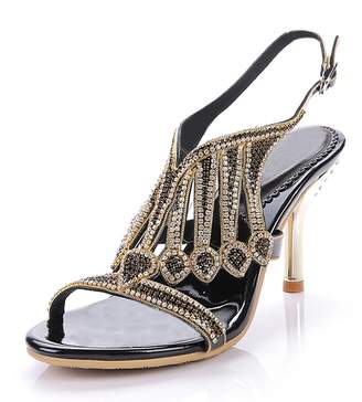 Vibur Seven Women's Sweetheart Rhinestones Sheepskin Stiletto Heeled Sandals