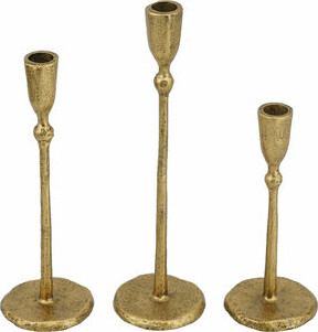 House of Hampton Gold Iron Candlesticks with Round Base - Set of 3