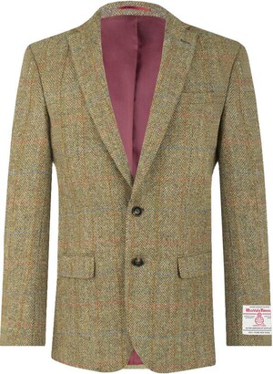 Dobell Scottish Harris Tweed Mens Blue Suit Jacket Regular Fit 100% Wool Herringbone 