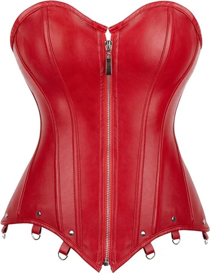 Montecarduo Leather Corset Bustier Top - Women Red Lace Up Sexy