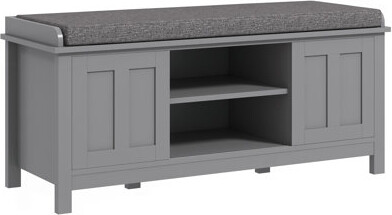Shoe Rack Bench For Entryway With Cushion, Sliding Doors, 10 Pairs