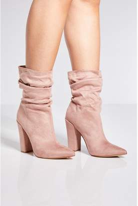 Quiz Blush Pink Faux Suede Slouch Ankle Boots