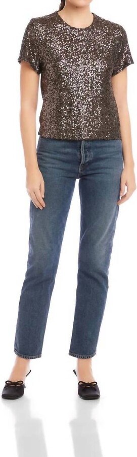 Fifteen-Twenty Stacey Sequin Short Sleeve Top In Brown