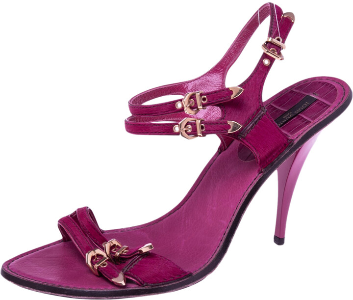 Louis Vuitton Pink Pony Hair Buckle Ankle Strap Sandals Size 41 - ShopStyle